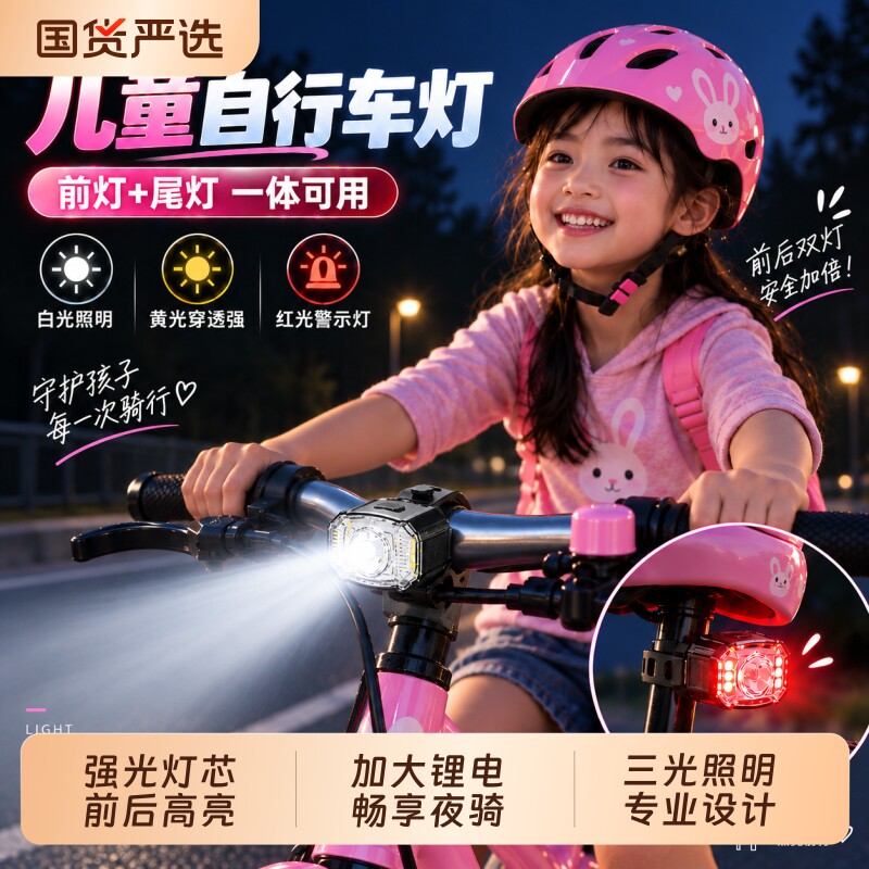 儿童自行车夜骑灯超亮骑行装备尾灯山地公路车灯单车夜行夜间照明