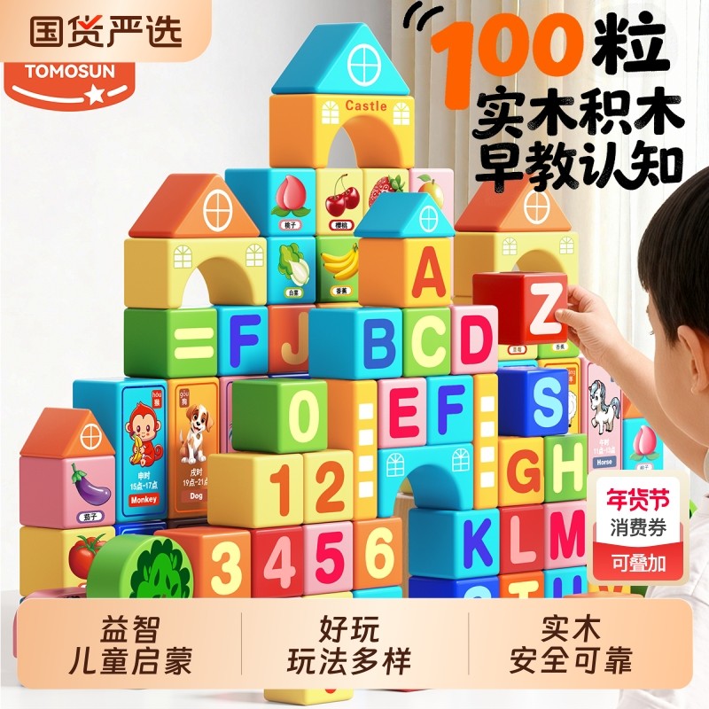 儿童积木益智拼装玩具3到6岁男孩子智力开发大脑思维实木质大颗粒