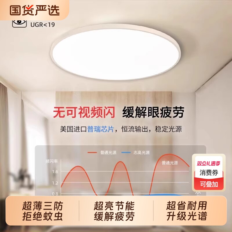 绿源2025新款全光谱led吸顶灯卧室灯简约现代护眼儿童房间三防灯