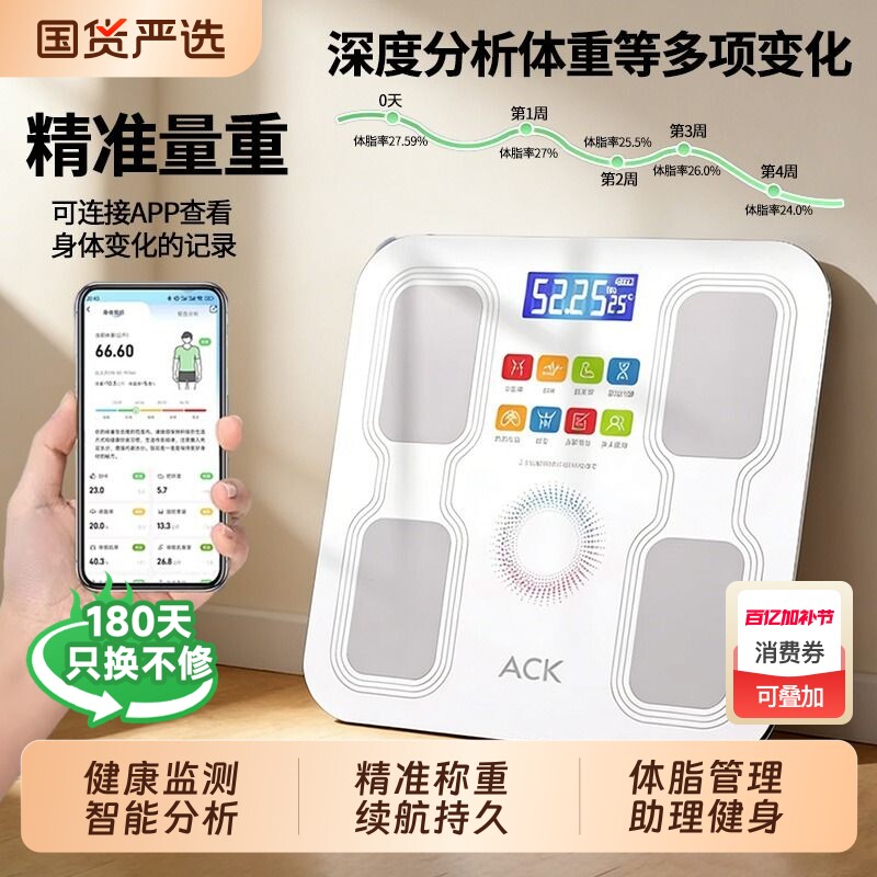 艾斯凯电子秤2026款家用精准电子称重人体秤智能体脂秤精准测体重