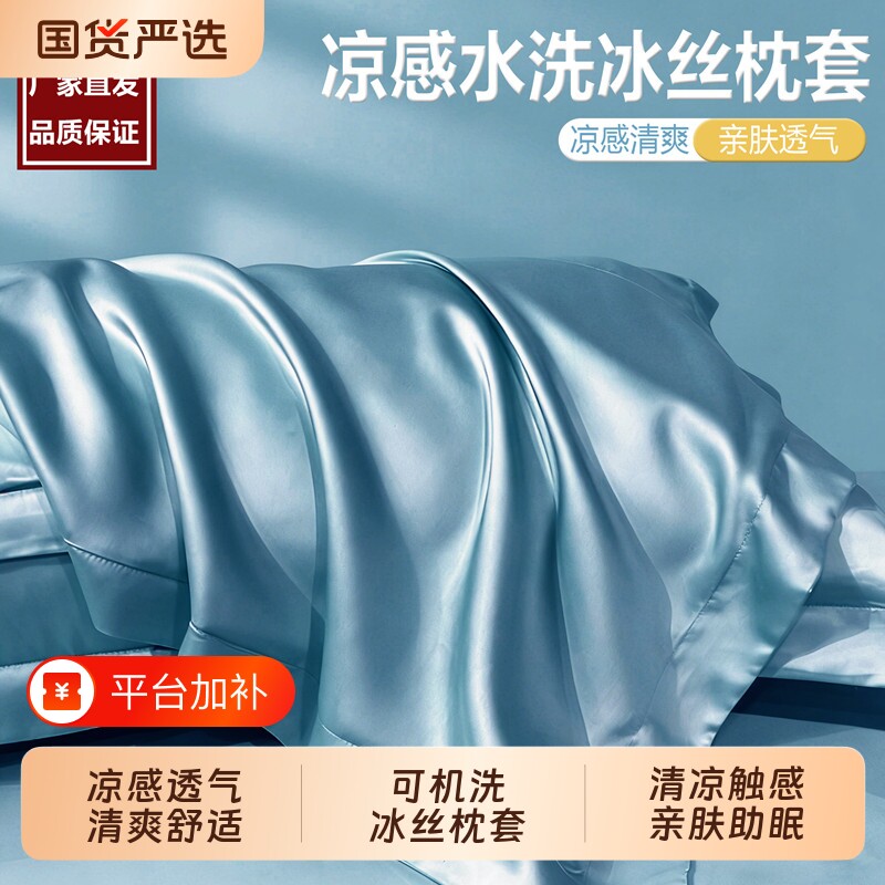 夏季冰丝枕头套枕套一对装家用单个48cmx74cm枕芯三件套男2