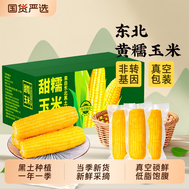 邹有才东北黄糯玉米当季新货新鲜采摘早餐主食代餐低脂饱腹真空装