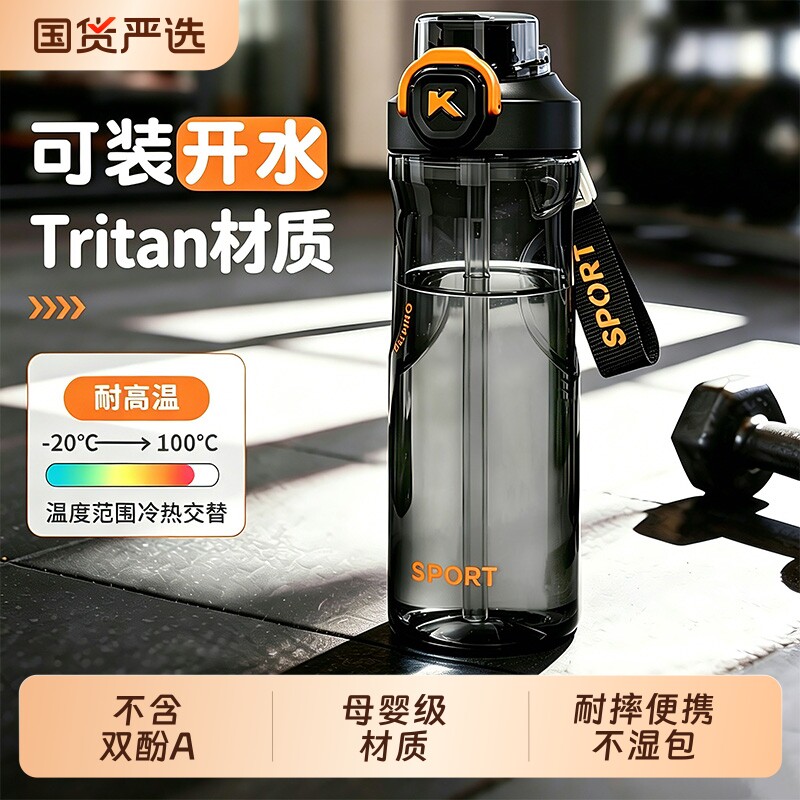 运动水杯tritan儿童学生上学耐高温塑料吸管杯子男女便携夏季水壶