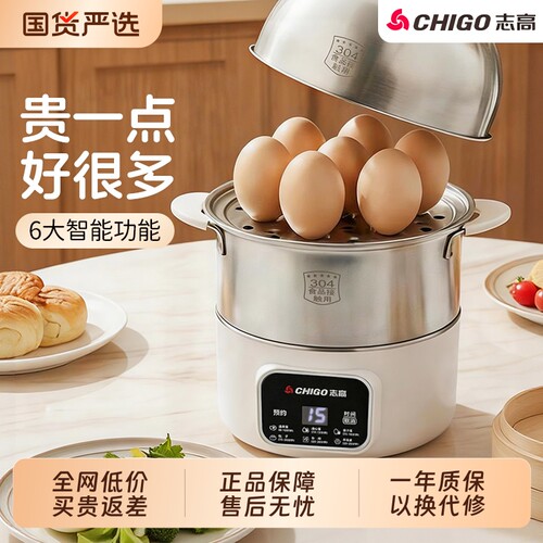 志高小型电蒸锅不锈钢双层煮蛋器