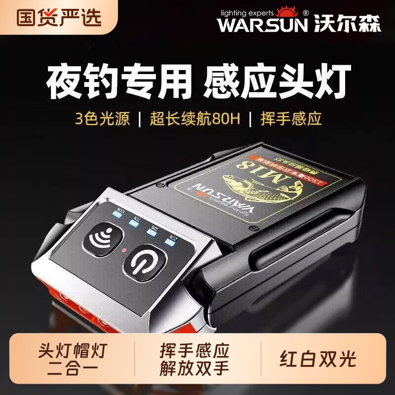 沃尔森M18夜钓头灯钓鱼专用帽灯图片