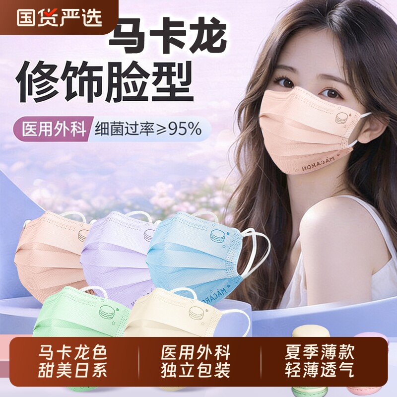 夏季薄款马卡龙医用外科口罩图片