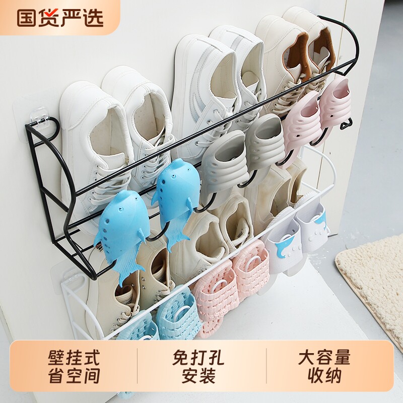 简易门口壁挂式鞋架室内门上经济型省空间门后浴室拖鞋架收纳神器