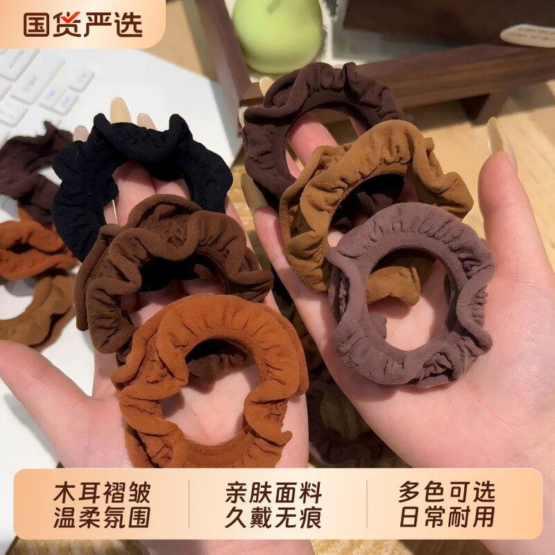 韩系加粗木耳边丸子头发圈高弹力耐用扎头发高马尾头绳橡皮筋女图片