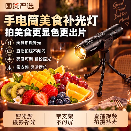 摄影专用手电筒美食补光灯直播间静物拍摄打光灯led打光神器四光
