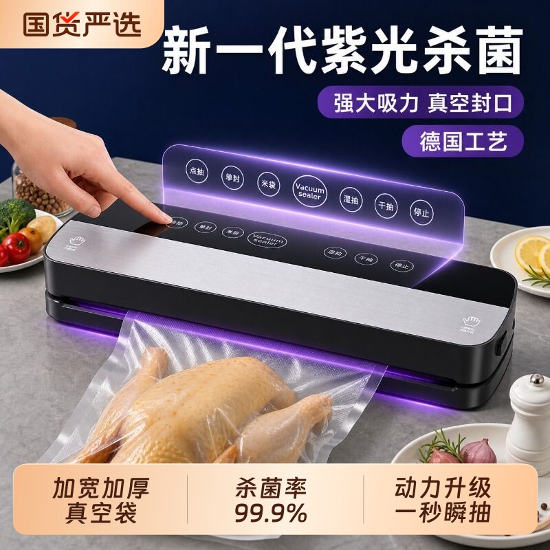 德国真空抽真空封口机家用小型保鲜塑封压缩食品包装全自动真空机