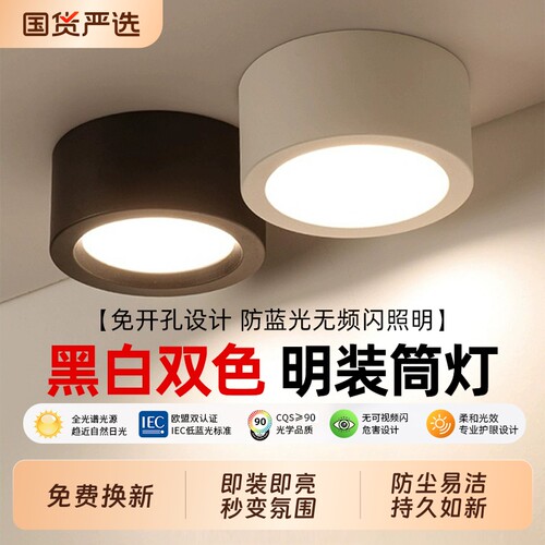 led明装式筒灯圆形家用客厅玄关走廊过道免开孔桶灯入户天花灯