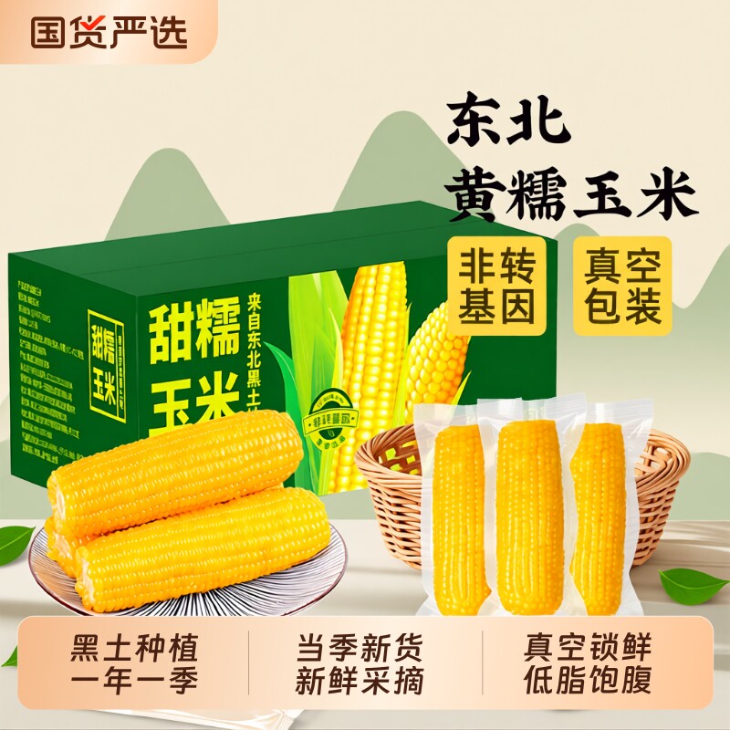 邹有才东北黄糯玉米当季新货新鲜采摘早餐主食代餐低脂饱腹真空装