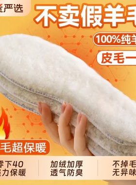羊毛鞋垫皮毛一体澳洲羊毛100%纯冬季加绒加厚透气防臭防寒男女款