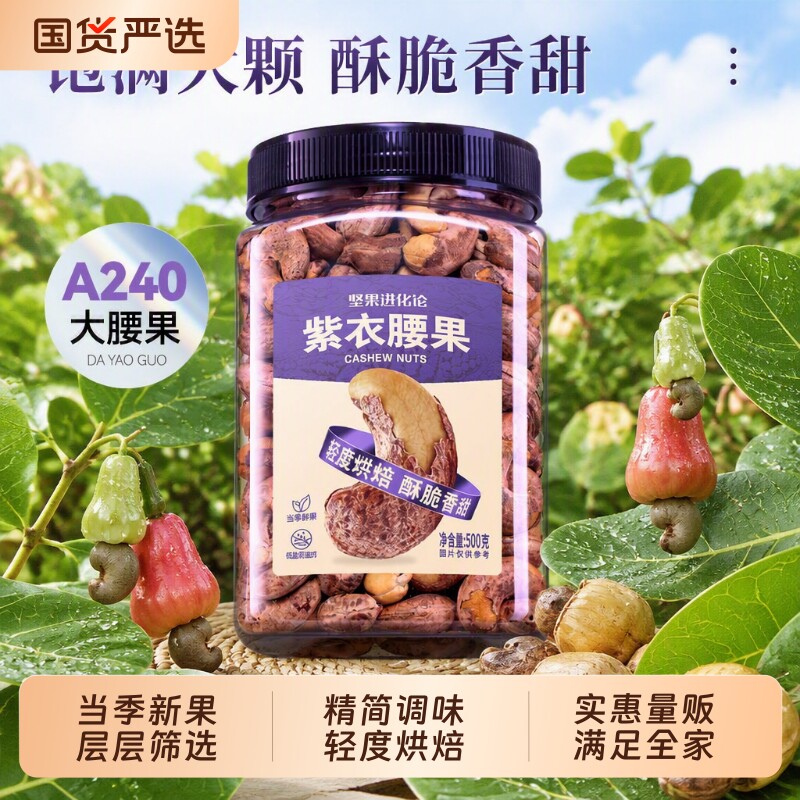 坚果进化论A240紫衣腰果500g罐装图片