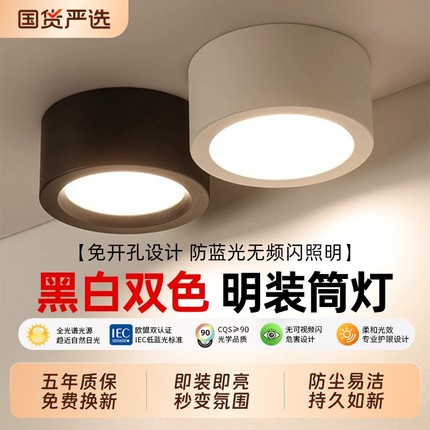 led明装式筒灯圆形家用客厅玄关走廊过道免开孔桶灯入户天花灯