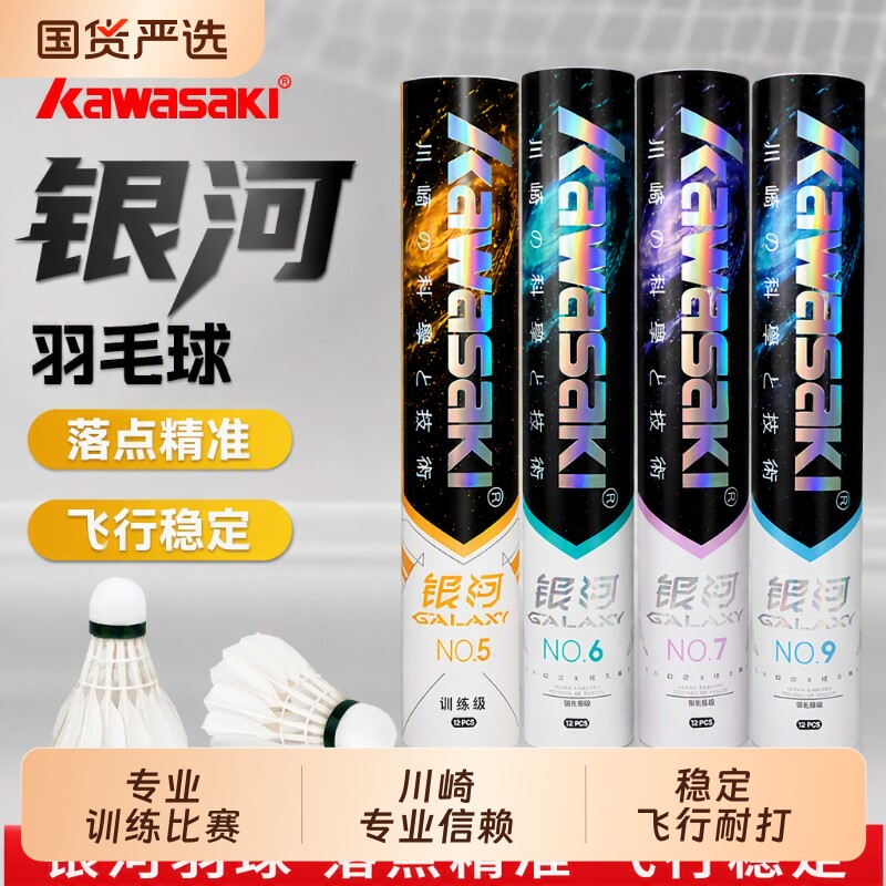 川崎银河羽毛球正品专业训练飞行稳定耐打王6/12只比赛用球硬球头