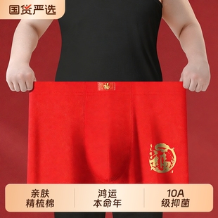 四角平角短裤 恒源祥2026马年鸿运本命年男士 红色纯棉加肥加大内裤