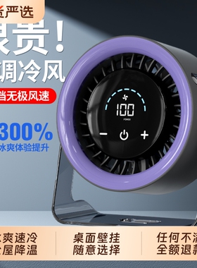桌面循环扇100档可挂壁小型USB充电风扇静音办公室桌上厨房超强力长续航迷你台式便携式宿舍工位降温小风扇