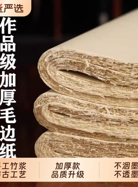 仿古毛边纸书法练习专用无格宣纸元书纸半手工加厚半生半熟四尺用纸作品纸初学者毛笔字竹纸对开四开半生熟