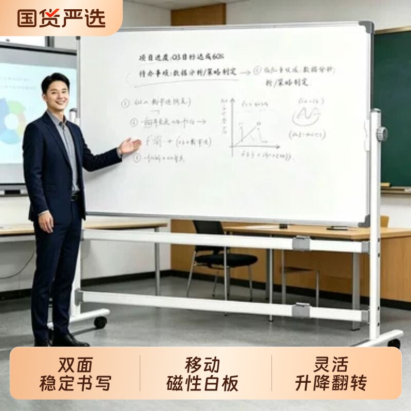白板写字板支架式可擦写移动磁性书写磁吸家用教学办公会议立式带轮子车间看板小黑板墙贴商用培训留言板双面