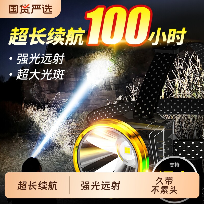 头灯2025新款强光超亮矿灯长续航头戴式照明灯钓鱼赶海专用手电筒