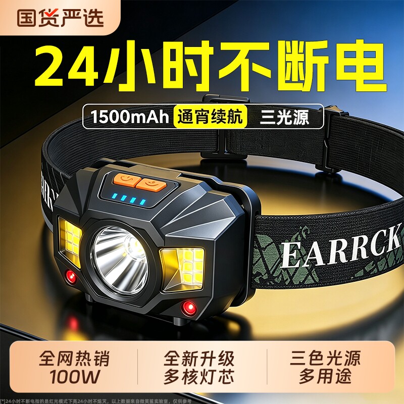 微笑鲨头灯头戴式强光超亮夜钓鱼图片