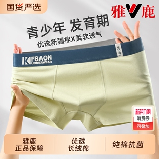 雅鹿青少年内裤 男生初中高中生发育期男孩大童纯棉抗菌四角平角裤