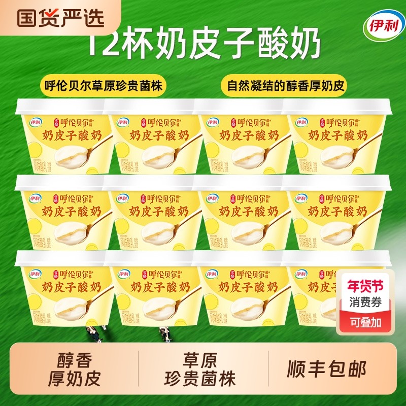 伊利宫酪奶皮子酸奶138g*9杯低温冷藏酸奶冰激凌口感早餐营养搭