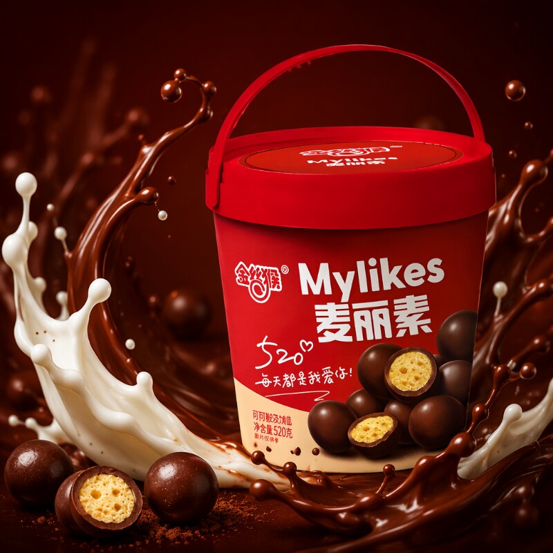 金丝猴麦丽素520g桶装巧克力零食脆心童年球代可可脂黑巧健康手工