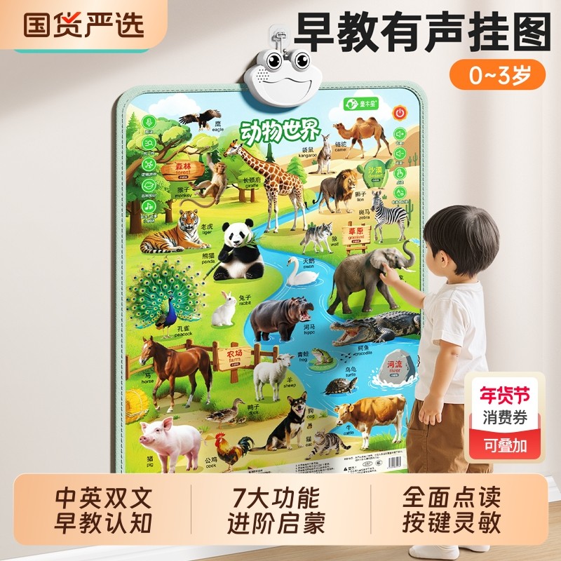 有声早教挂图贴墙点读发声婴幼儿童启蒙学习宝宝水果蔬菜动物认知,玩具/童车/益智/积木/模型,玩具挂图/认知卡,淘宝优惠券,粉丝福利购,淘宝优惠卷