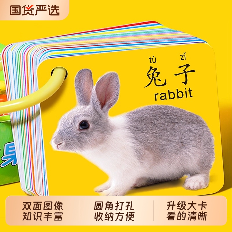 动物卡片早教认知启蒙书儿童识字宝宝看图识物图幼儿数字益智玩具