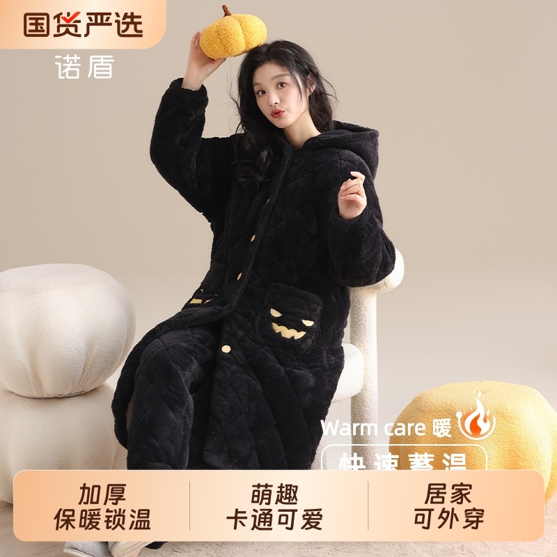 2025新款睡衣秋冬款女珊瑚绒加厚加绒夹棉女士睡袍套装保暖家居服
