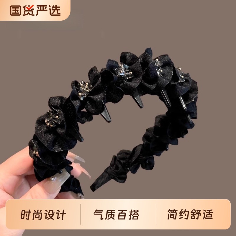 高级感黑色发箍女2025年新款褶皱高颅顶头箍巴黎王妃带齿波浪发卡