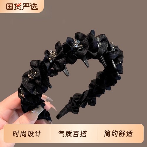 高级感黑色发箍女2025年新款褶皱高颅顶头箍巴黎王妃带齿波浪发卡
