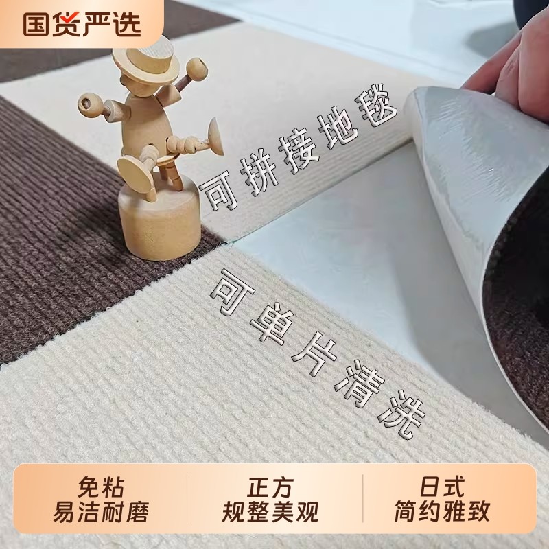 免胶拼接地毯方块卧室儿童房间满铺客厅高级感可拆洗全屋地板铺垫