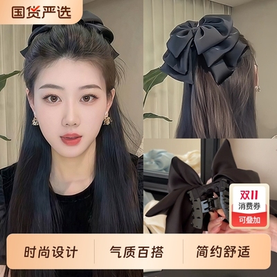法式高级感黑色蝴蝶结大号抓夹女生2025新款饱满后脑勺缎面发夹子