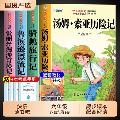 全套4册 鲁滨逊漂流记六年级下册必读正版的课外书原著完整版快乐读书吧六下书目汤姆索亚历险记尼尔斯骑鹅旅行记爱丽丝漫游奇境孙