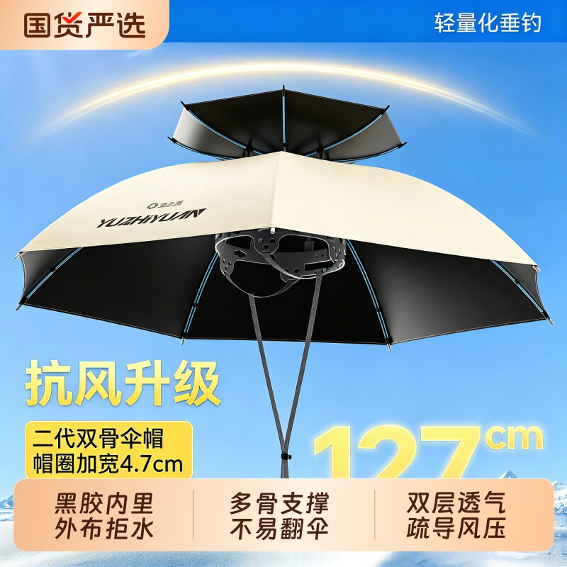 渔之源头戴式雨伞便携折叠伞帽图片