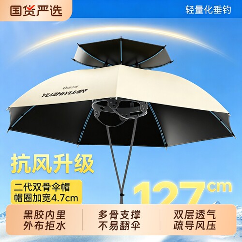 渔之源头戴式雨伞便携折叠伞帽