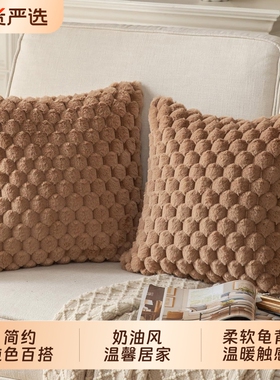 轻奢毛绒抱枕套客厅沙发单人靠枕靠背床头靠垫套方形奶油纯色灰色
