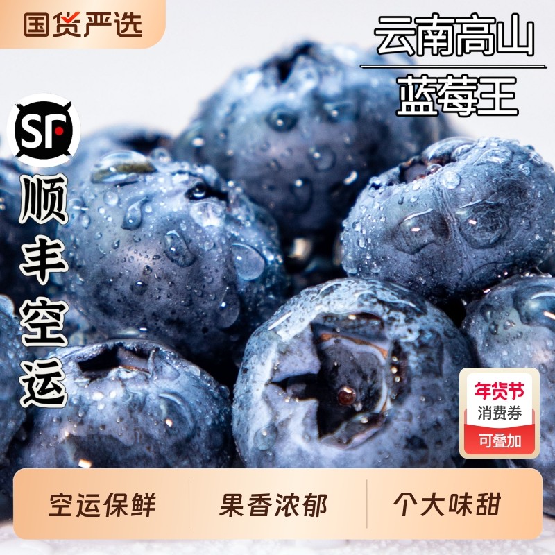蓝莓鲜果云南蓝莓高山蓝莓王果香浓郁新鲜采摘抚仙湖蓝莓顺丰空运,水产肉类/新鲜蔬果/熟食,蓝莓,淘宝优惠券,粉丝福利购,淘宝优惠卷
