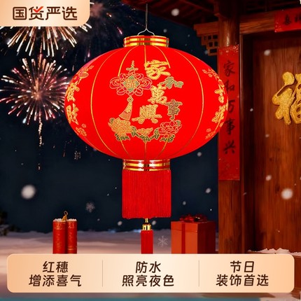 灯笼2026新款植绒新年户外春节农村过年大门装饰大红灯笼挂饰led