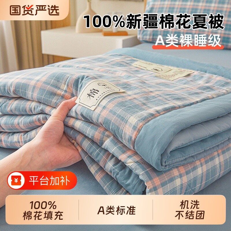 夏凉被A类100%新疆纯棉花夏被空调被褥夏季学生被子芯可机洗无印