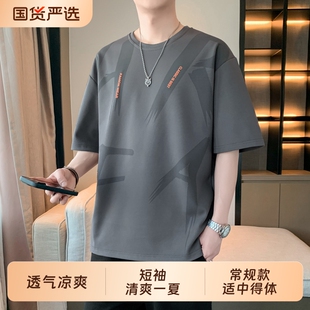 短袖t恤男夏季新款宽松大码速干薄款半袖黑色灰色紫色白色潮流