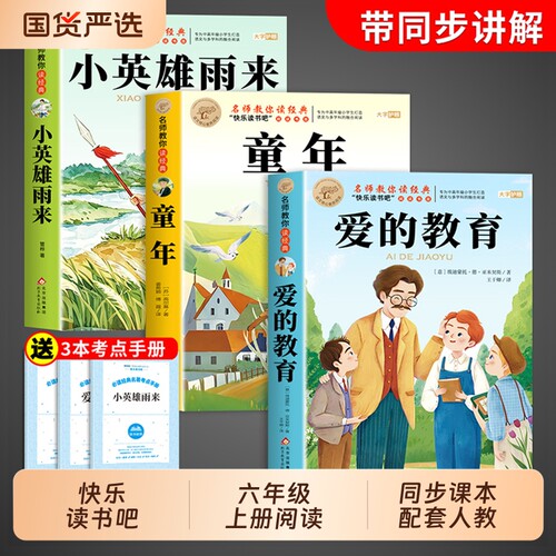 全套3册爱的教育亚米契斯童年六年级上册必读正版的课外书高尔基原著小英雄雨来快乐读书吧六上阅读书籍人教版书目6上鲁滨逊汤姆