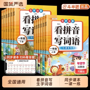 斗半匠看拼音写词语一年级拼音专项练习册训练书二年级上册三四五六年级下册小学语文人教版默写纸同步练习本一练阅读练字字词每日