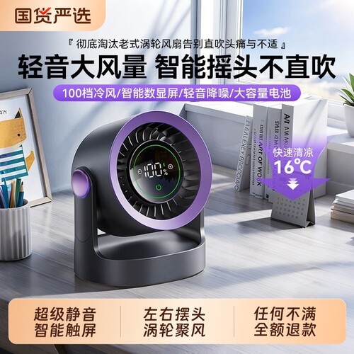【120°自动摇头】桌面静音风扇
