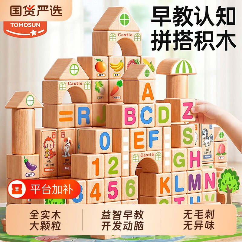 实木积木儿童益智力3d立体大颗粒拼装玩具3到6岁宝宝开发大脑早教
