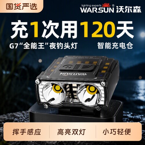 沃尔森夜钓钓鱼头灯专用猫头鹰G7强光超亮超长续航感应帽夹灯新款