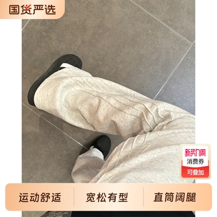 运动裤子男春秋季新款美式灰色卫裤男款冬季直筒宽松阔腿裤子加绒